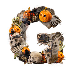 Letter G made of variety Halloween objects