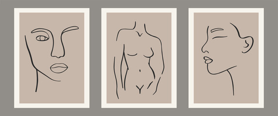 Trendy contemporary set of abstract matisse geometric minimalist woman silhouette composition