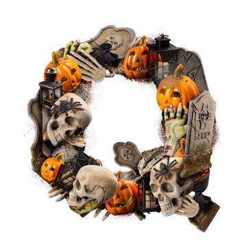 Letter Q made of variety Halloween objects