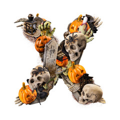Letter X made of variety Halloween objects