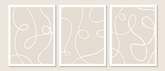 Trendy contemporary Abstract wall art, Set of 3 boho art prints, Minimal black shapes on beige