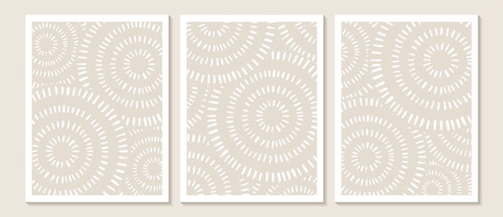 Trendy contemporary Abstract wall art, Set of 3 boho art prints, Minimal black shapes on beige © anya