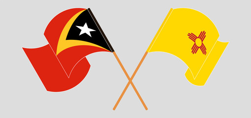 Crossed and waving flags of East Timor and the State of New Mexico