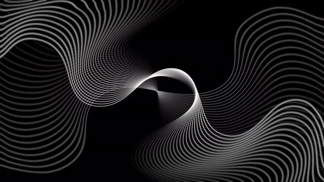 Curved wave with a beautiful soft natural blur pattern on a black background. Abstract background for a business presentation. Concept of futuristic loop motion