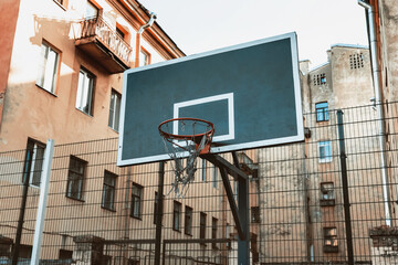 basketball hoop on the city playground.