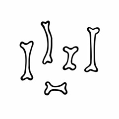 Doodle Halloween bones set. Outline Skeleton isolated on white background. Hand-drawn cute scary os. Mystical sketch sign. Vector illustration for spooky autumn holidays, prints, The day of the Dead