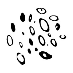 Black abstract circle shapes, spots and rings on a white background. Vector graphic elements for poster, textile, fabric. Random elements for design.