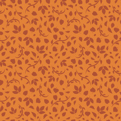Rustic boho orange leaf seamless vector pattern. Cute ditsy style Autumn and Fall seasonal leaves design. Repeat background wallpaper texture. 
