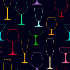 colored contours of wine glasses on a black background