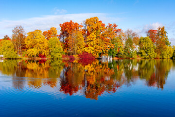 Grand pond in autumn in Catherine park, Pushkin (Tsarskoe Selo), Saint Petersburg, Russia
