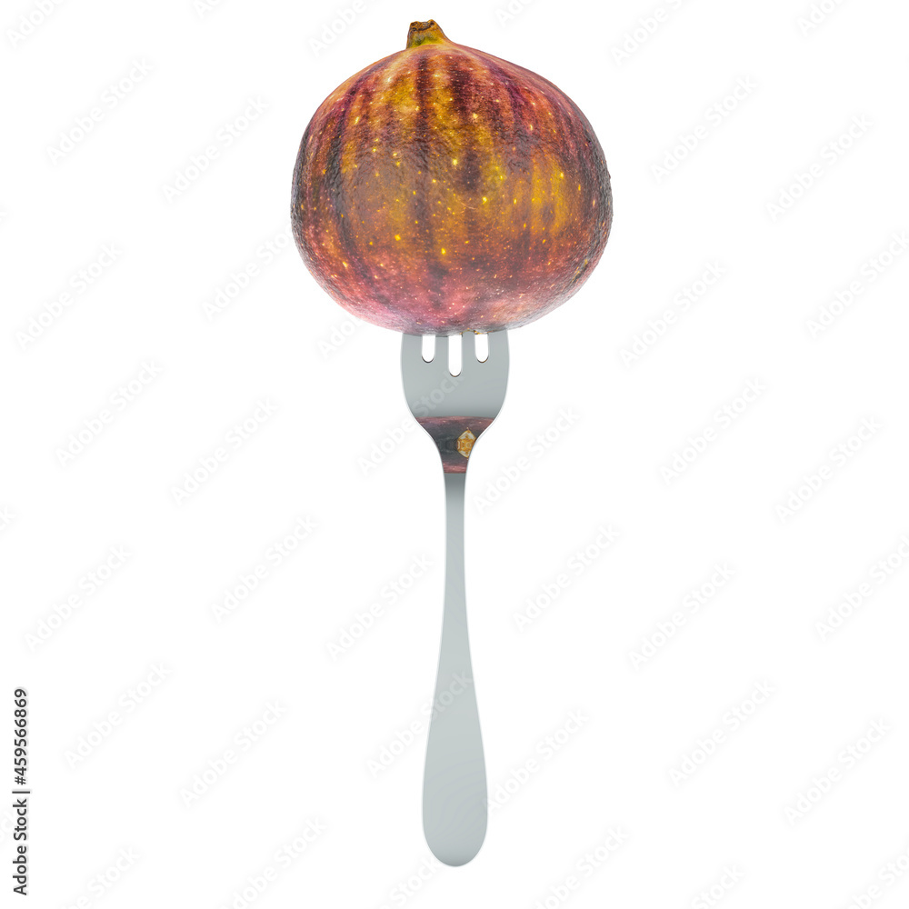 Poster common fig on fork, 3d rendering