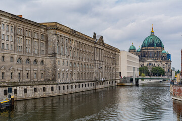 Naklejka premium Historic buildings on the spree riverbank in the Center of Berlin, Germany