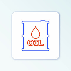 Obraz premium Line Oil barrel icon isolated on white background. Oil drum container. For infographics, fuel, industry, power, ecology. Colorful outline concept. Vector