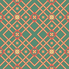 Christmas color ethnic pattern with geometric seamless square in for fabric pattern