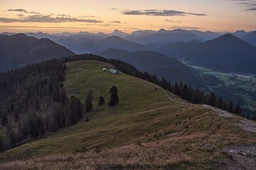 Scenic sunrise above a beautiful mountain range. Moutain range during sunrise.