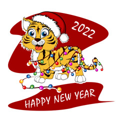 New Year's tiger 2022, illustration of a tiger, New Year's card