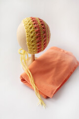 knitted hat and blanket for the baby. clothes for newborn