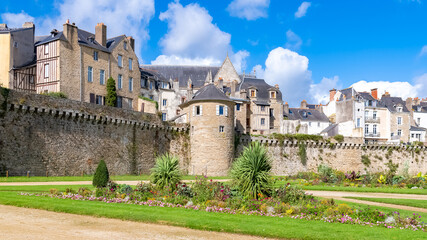 Fototapeta na wymiar Vannes, medieval city in Brittany, old wash house in the ramparts garden 