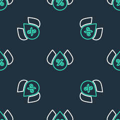 Line Water drop percentage icon isolated seamless pattern on black background. Humidity analysis. Vector