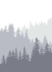 Background with deep foggy forest