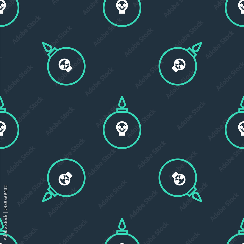 Poster line bomb ready to explode icon isolated seamless pattern on black background. vector