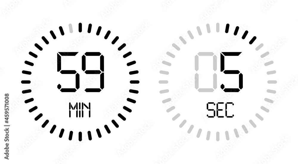 Aufkleber digital number clock time countdown vector minute second isolated timer
