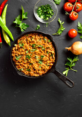 Keema curry in frying pan