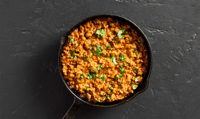 Keema curry in frying pan