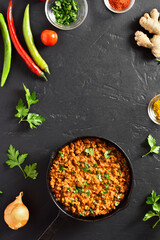 Keema curry in frying pan