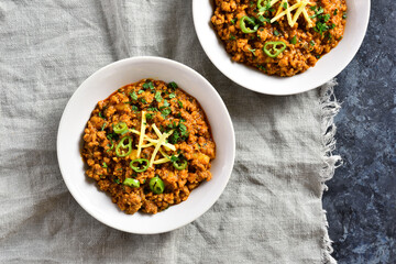Keema curry in bowls