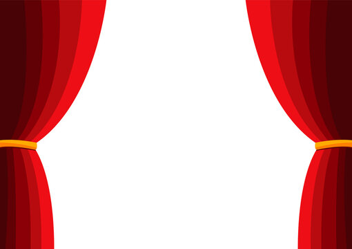 Red curtain flat simple illustration. Vector red curtain open cinema background design