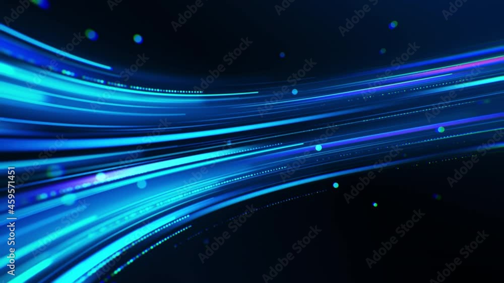 Poster technology background with abstract digital flow. colorful light trails animation with bright partic