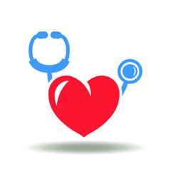 Vector illustration of heart with stethoscope. Symbol of medical care. Icon of health service.