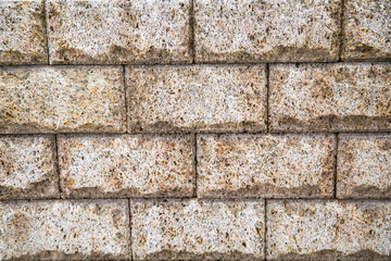 The background of the wall is made of rectangular tiles of natural white seashell with a beautiful stone pattern. Backgrounds texture design.