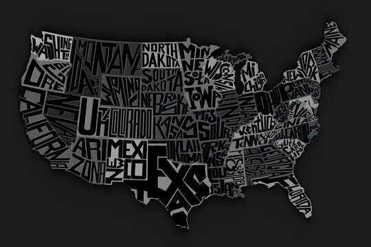 Metallic 3d Render Lettering Of Geographic USA Map