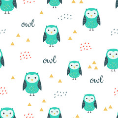 cute seamless pattern with cartoon colored owls