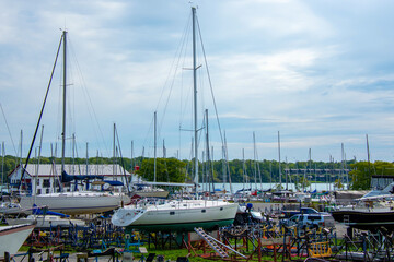 The sailboats are put away for the end of the summer season