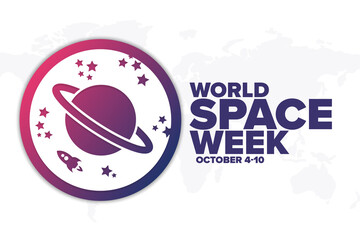 World Space Week. October 4-10. Holiday concept. Template for background, banner, card, poster with text inscription. Vector EPS10 illustration.