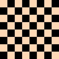 Checkerboard 8 by 8. Black and Apricot colors of checkerboard. Chessboard, checkerboard texture. Squares pattern. Background.