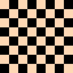 Checkerboard 8 by 8. Black and Apricot colors of checkerboard. Chessboard, checkerboard texture. Squares pattern. Background.