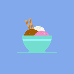 Ice cream vector. Bowl of ice cream vector illustration. Sweet ice cream flat design