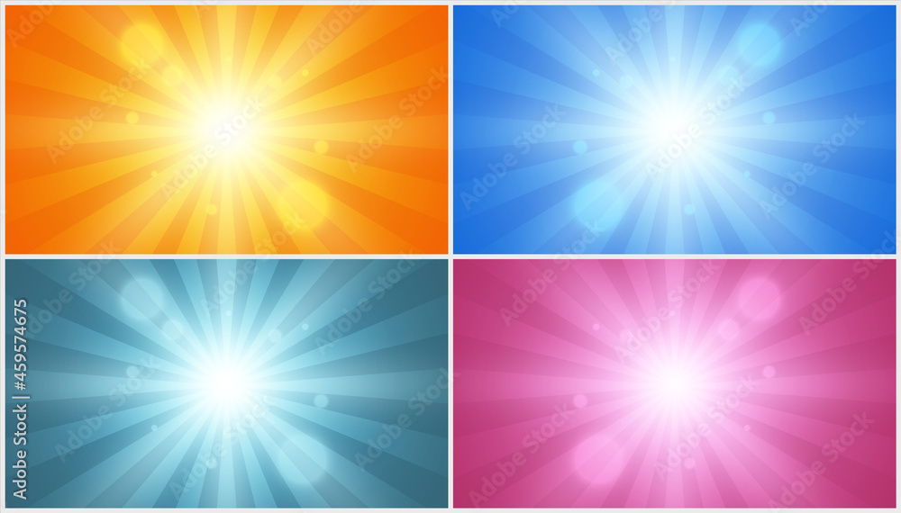 Poster radial lines. explosion effect. abstract star. set of four vector backgrounds