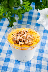 Greek Yoghurt with Honey and Walnuts in a Bowl, Healthy Breakfast