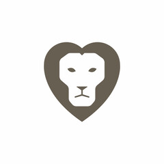 Lion logo. Heart shape lion face vector logo design concept