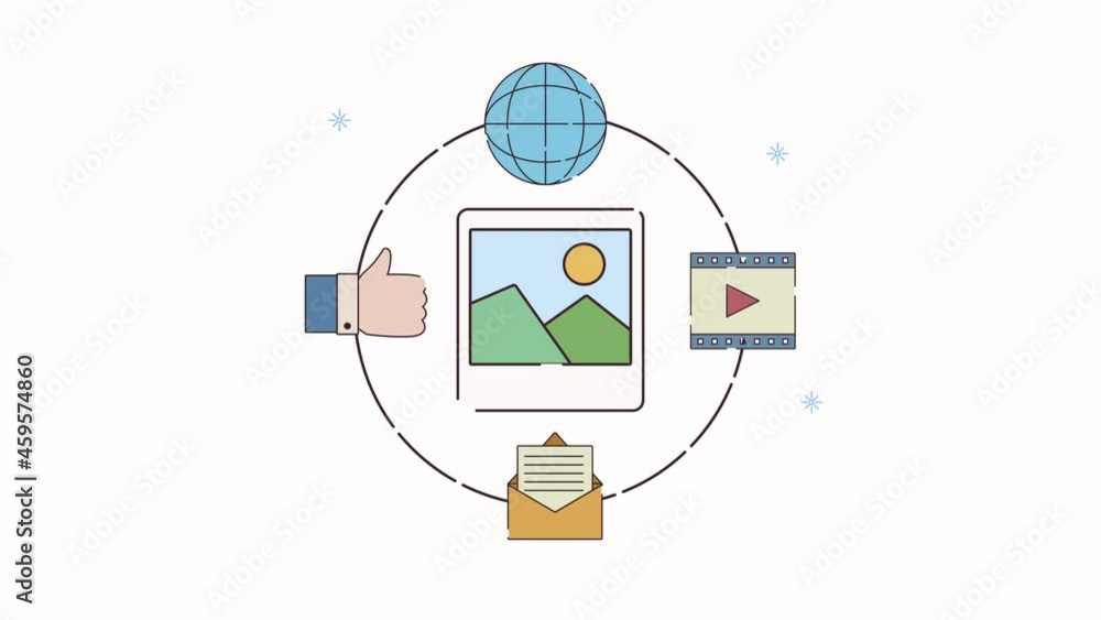 Poster digital work animation with picture file and icons