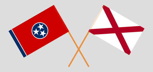 Crossed flags of The State of Tennessee and The State of Alabama. Official colors. Correct proportion