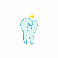 Tooth vector. Cute tooth smiling vector design. Happy kids tooth illustration with the crown.