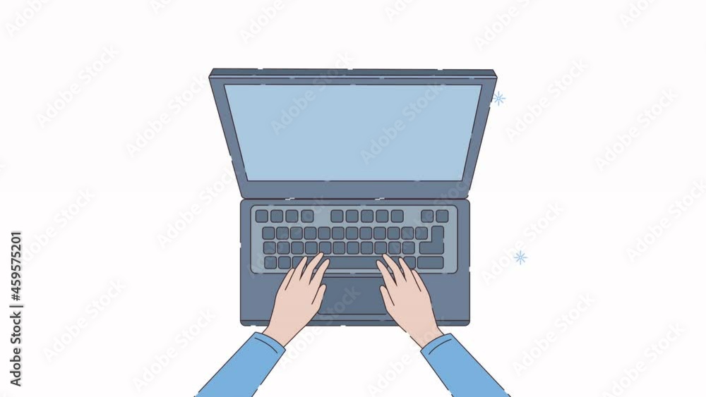Poster hands using laptop device animation