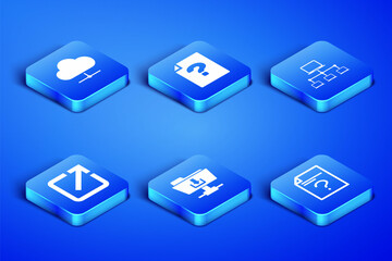 Set Unknown document, Network cloud connection, FTP folder download, Open in new window, and Computer network icon. Vector