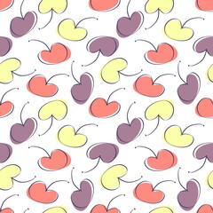 Multicolor seamless pattern with cherries berries. Perfect for T-shirt, textile and prints. Doodle style illustration for decor and design.